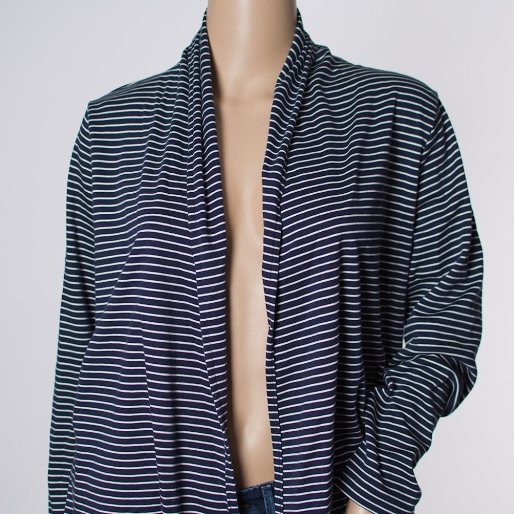 LL Bean Navy Striped Cardigan M-P - Picture 2 of 6